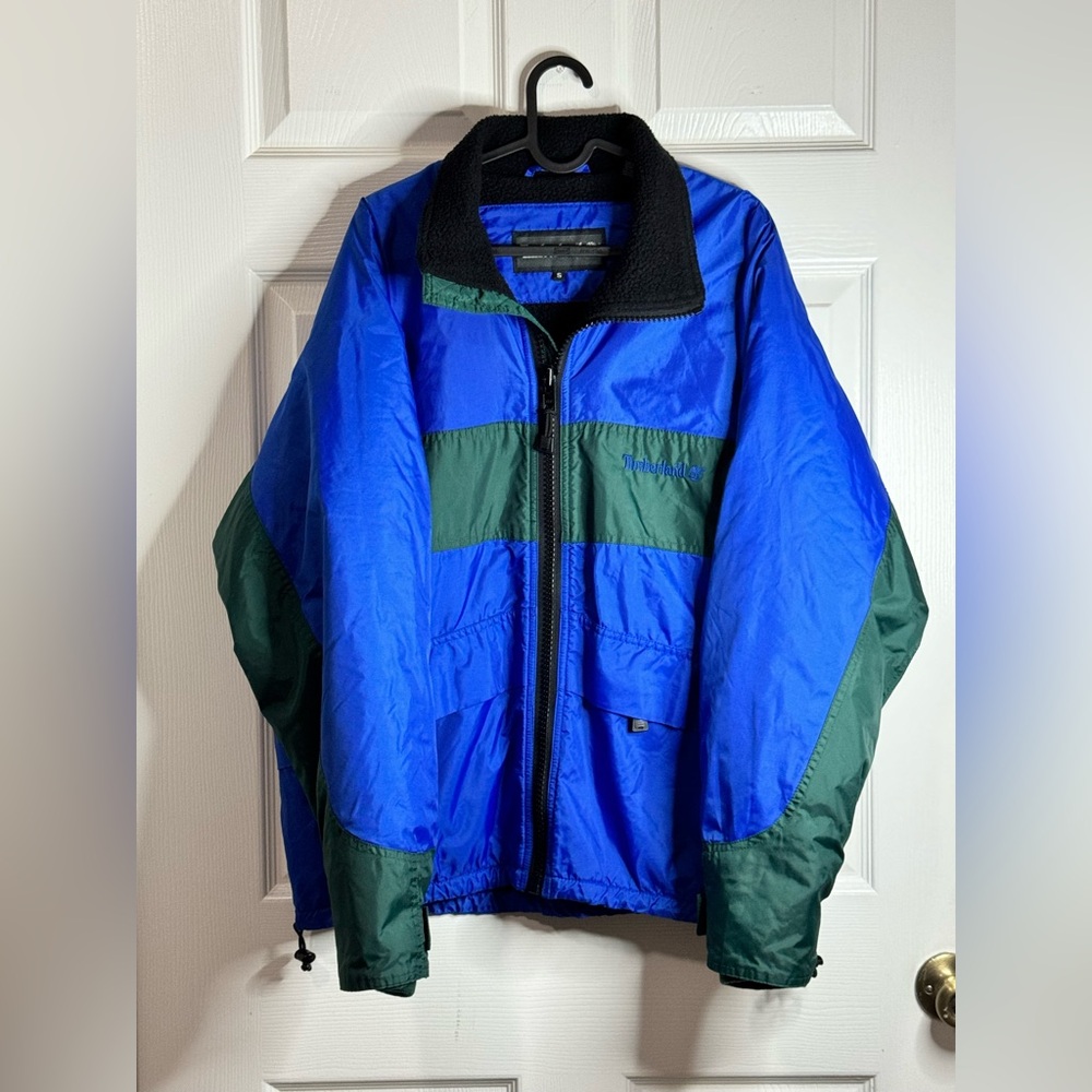 Vtg Timberland Nylon Jacket Coat Waterproof Fleece Lined Mens S Blue Green